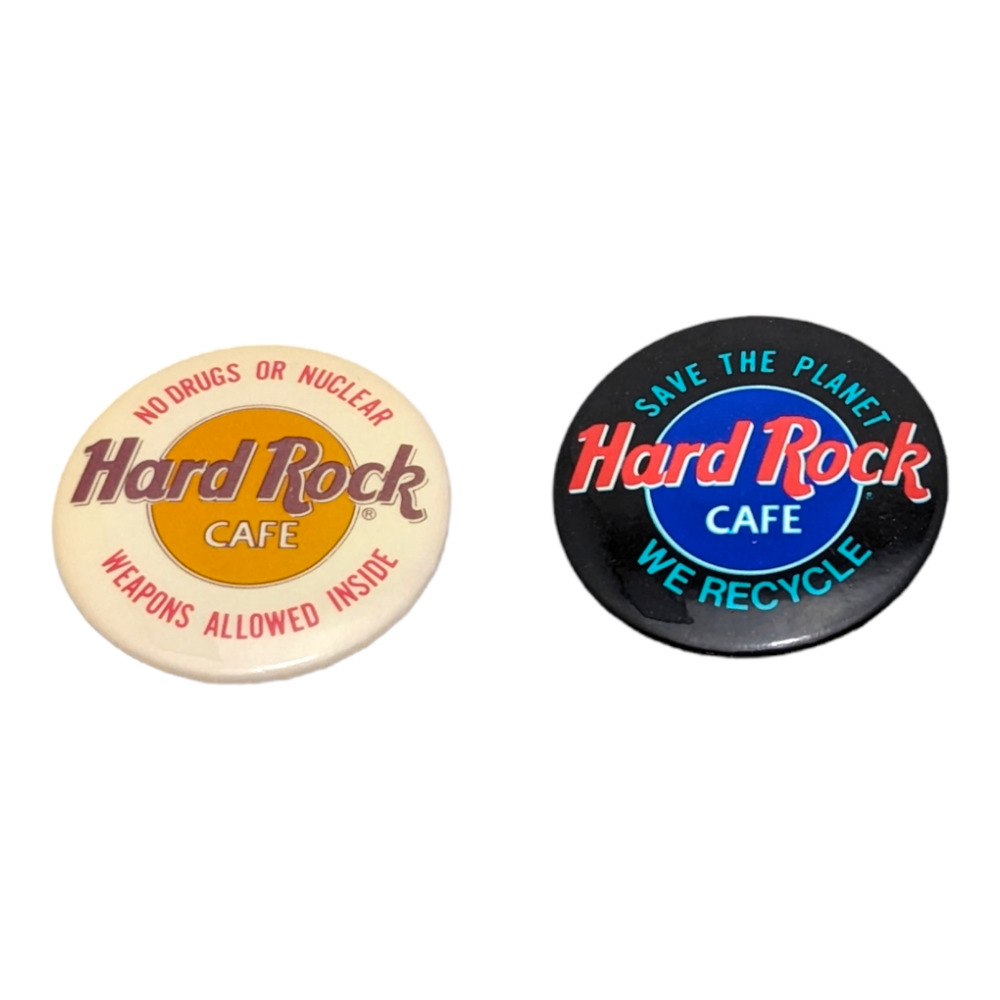 Hard Rock Cafe Pin Button Lot Of 2 Save The Planet / No Drugs Nuclear Weapons